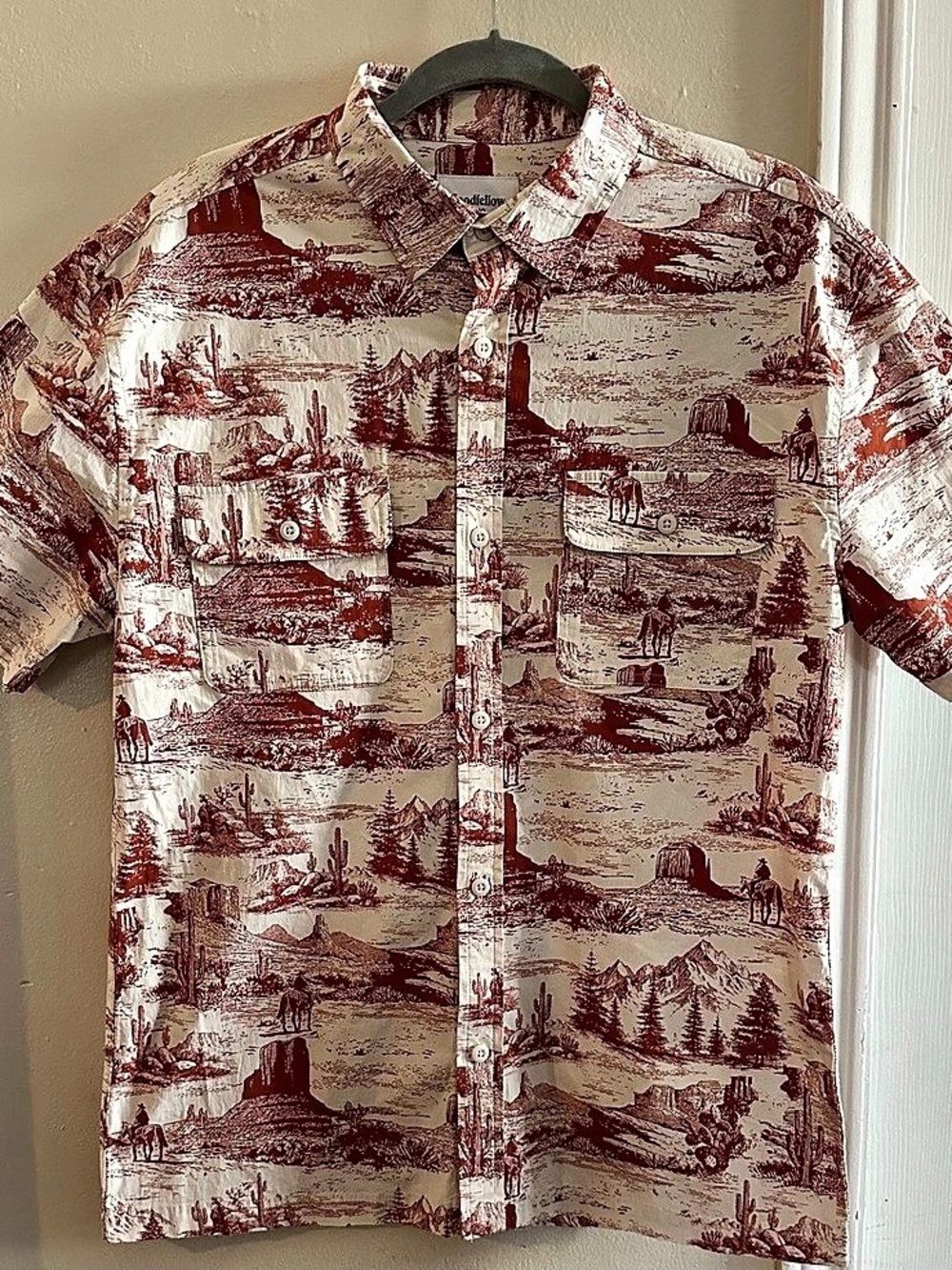 Goodfellow & Co Short Sleeve Western Button-Up Shirt Men's rust and cream